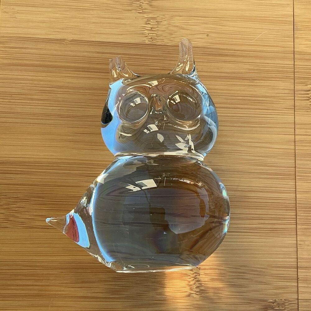 Vintage Clear Art Glass Cat Figurine Paperweight 4” Heavy Crystal As is